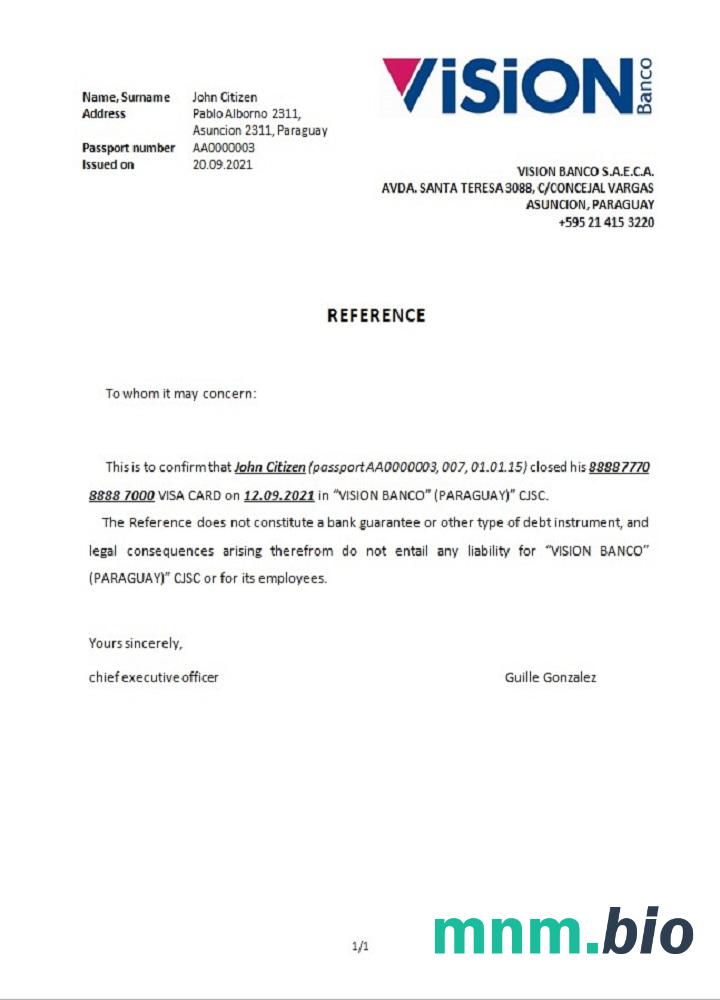 Przykład odniesienia do zamknięcia wizji Paragwaju w formatach Word i PDF